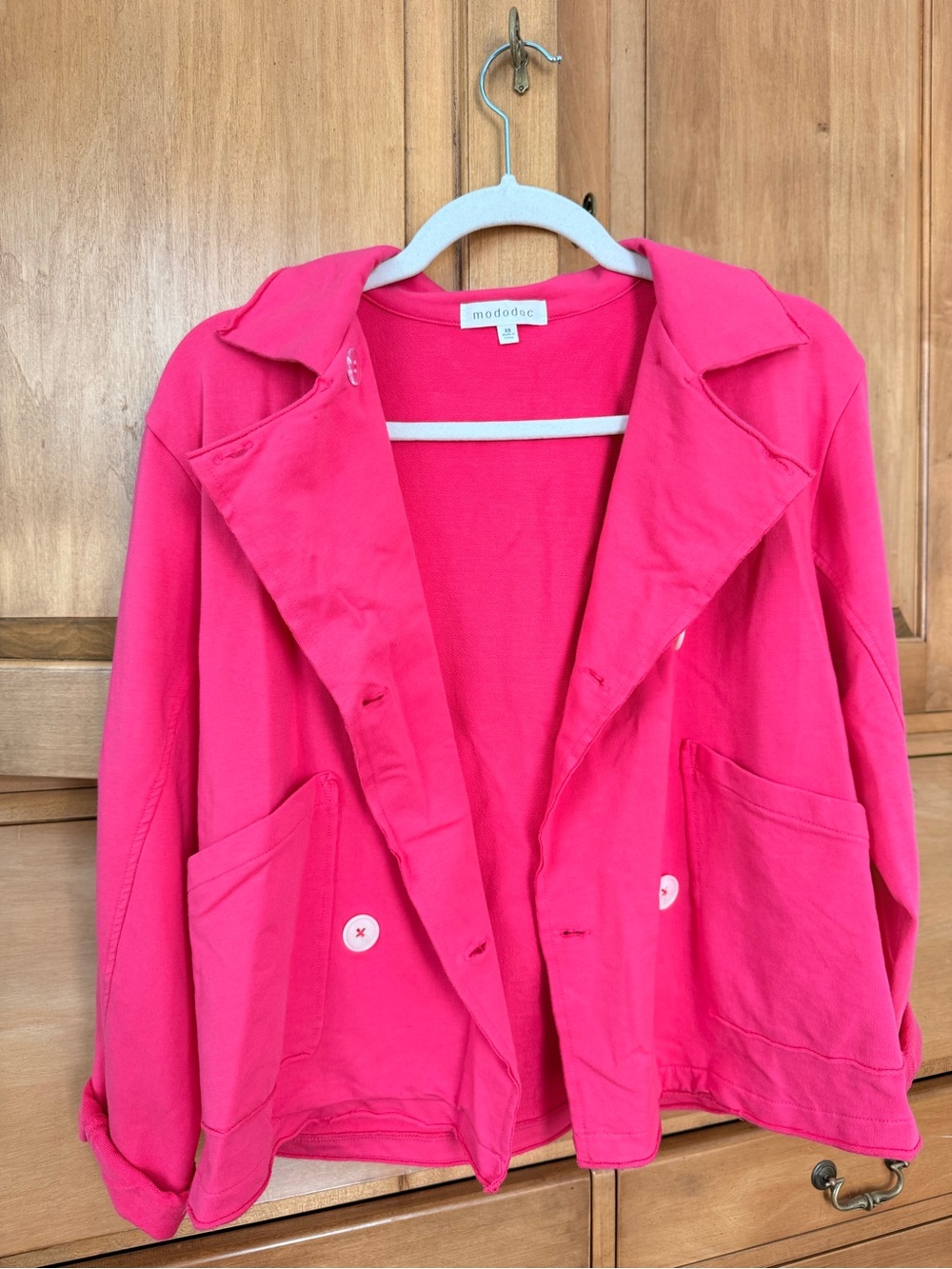 Mododoc Hot Pink 100% Cotton Double Breasted Knit Jacket XS